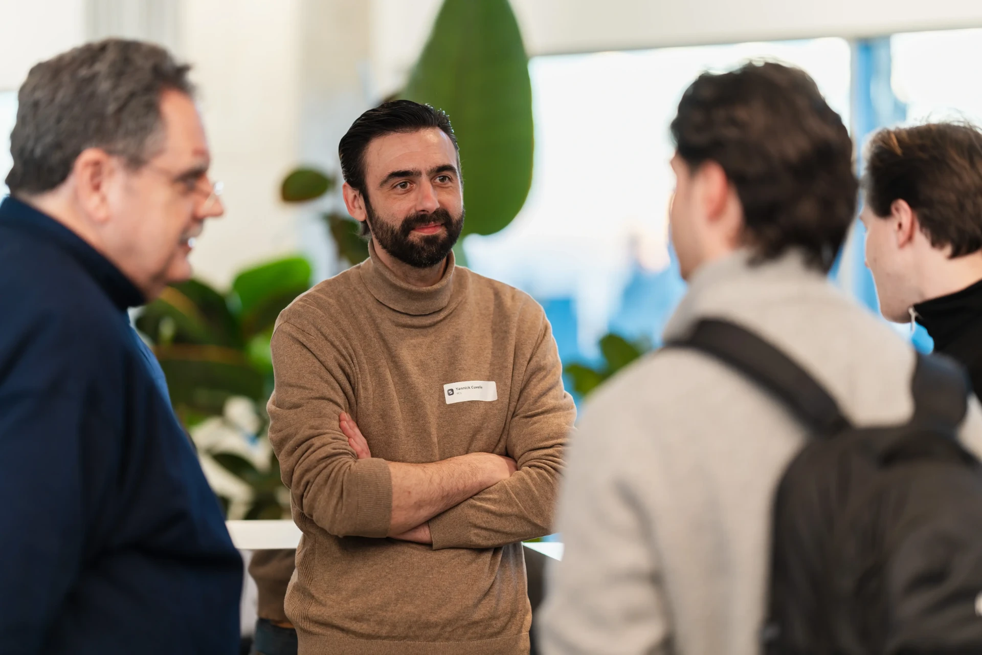 Professional networking and smiling at a SpeakSoon event